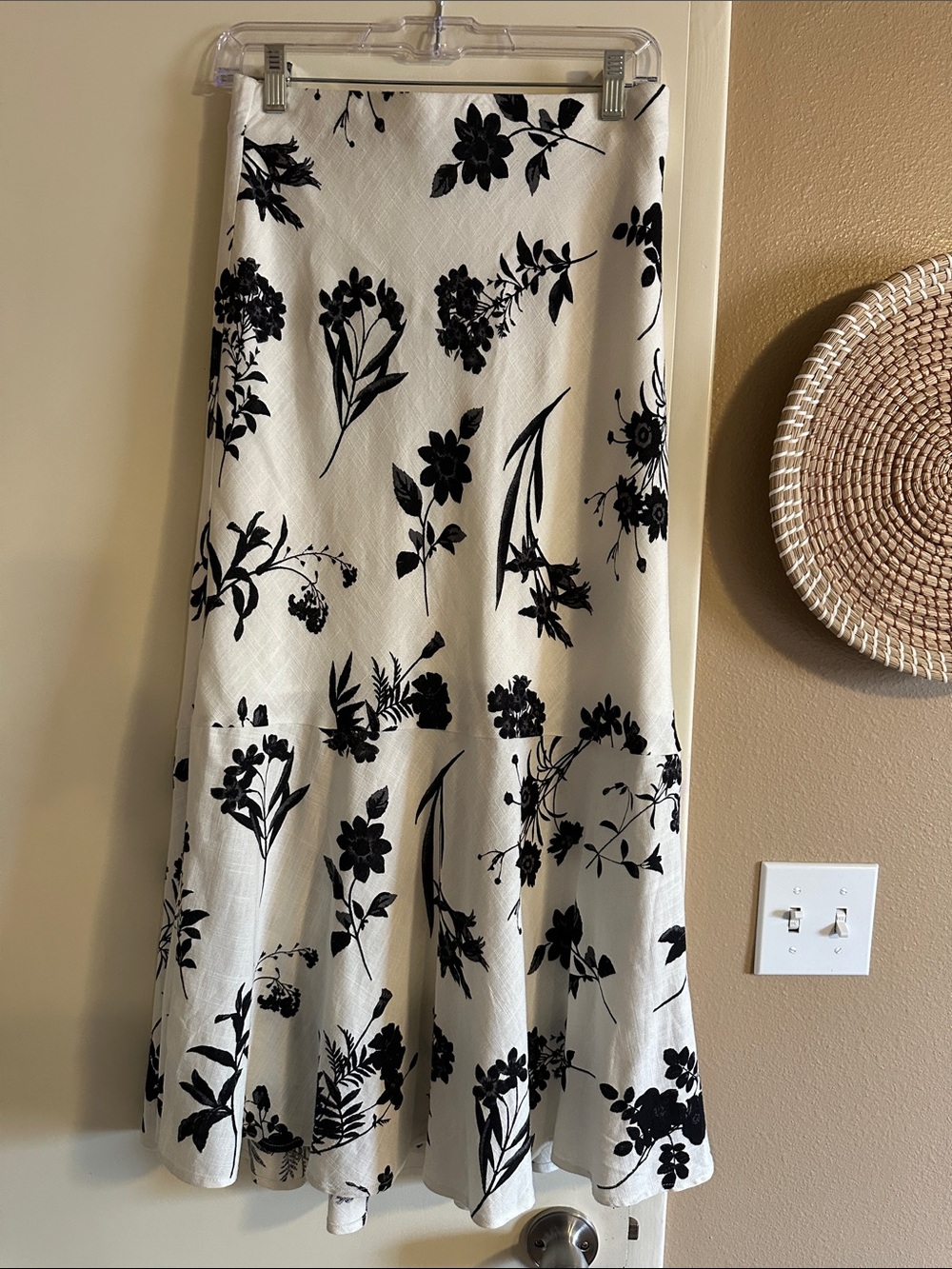 Cynthia Rowley White Maxi Skirt with Black Floral Print